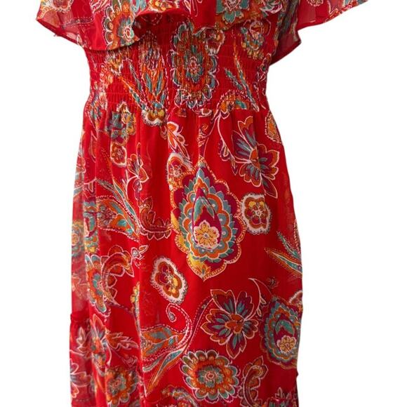 Rabbit Designs Womens Floral Red Maxi Ruffle Smocked Waist Peasant Dress NWT 10 - Picture 10 of 16